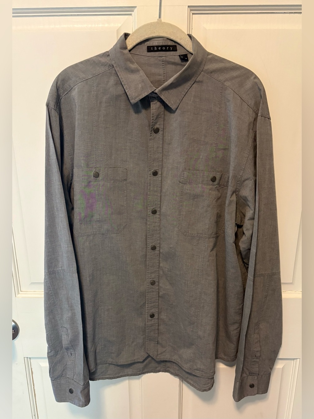 Theory gray cotton button up classic long sleeve shirt men’s size xl x-large